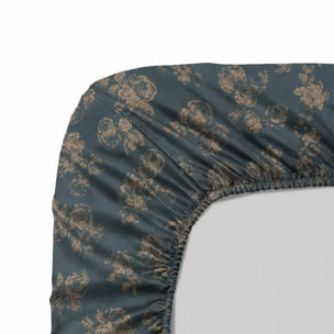 Drap housse b35 satin de coton 115 g/m² imprimé orange vert Roses d'automne vert anglais