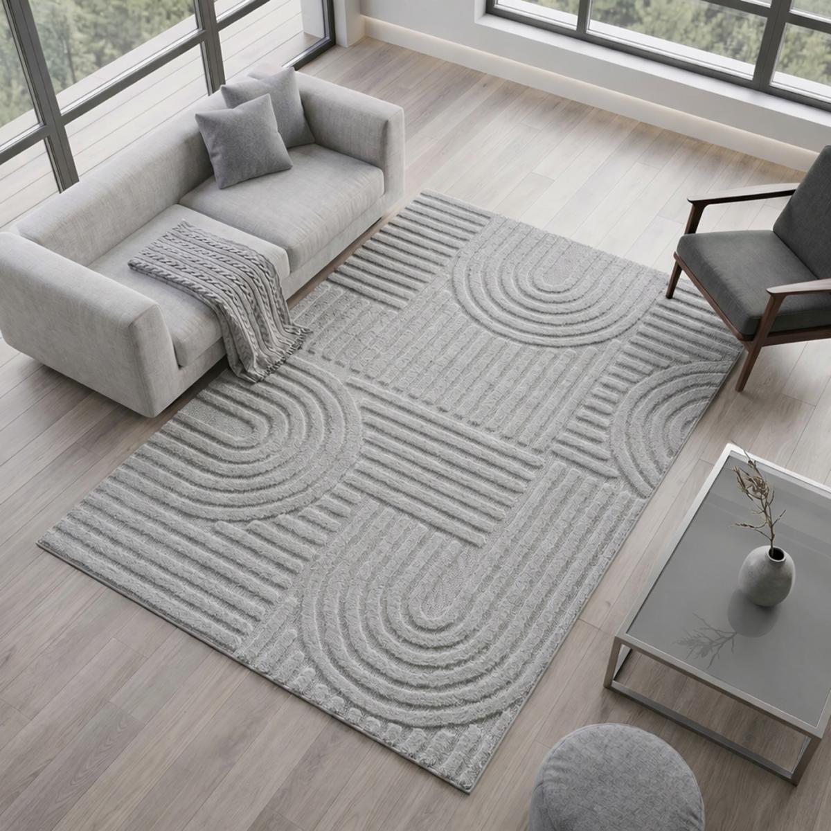 Tapis salon au motif géométrique en relief, moderne et élégant, MANON