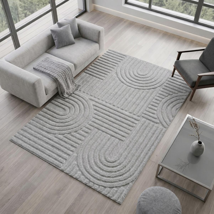 Tapis salon au motif géométrique en relief, moderne et élégant, MANON