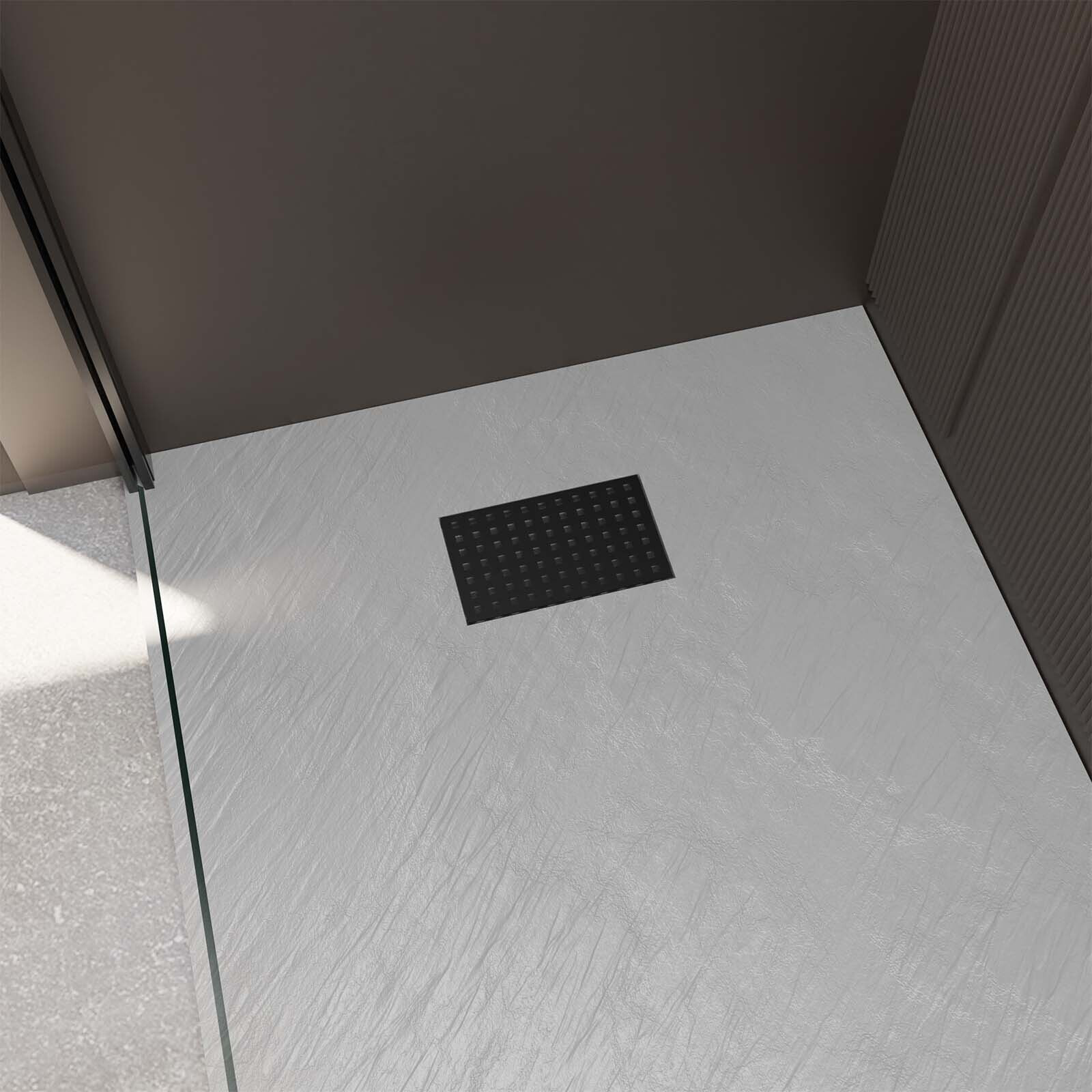 Receveur de douche Gris Effet Pierre 80x100 cm et Grille décor Perforée Noire Mate