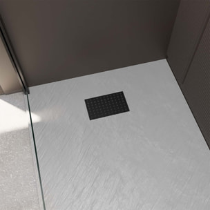 Receveur de douche Gris Effet Pierre 80x100 cm et Grille décor Perforée Noire Mate