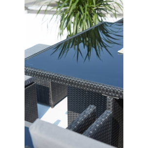 Table et chaises 10 places encastrables en résine noir/gris DALMA