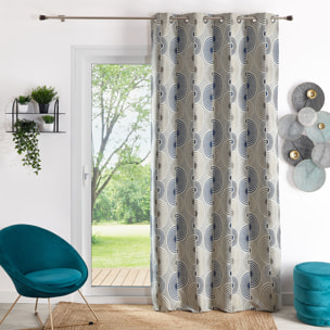 Rideau Jacquard Motif Demi-Cercles - Bleu