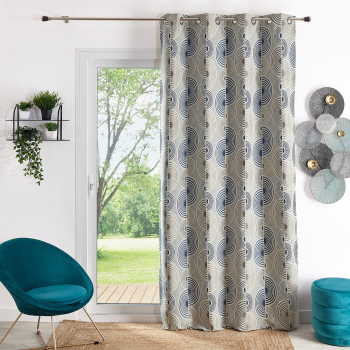 Rideau Jacquard Motif Demi-Cercles - Bleu