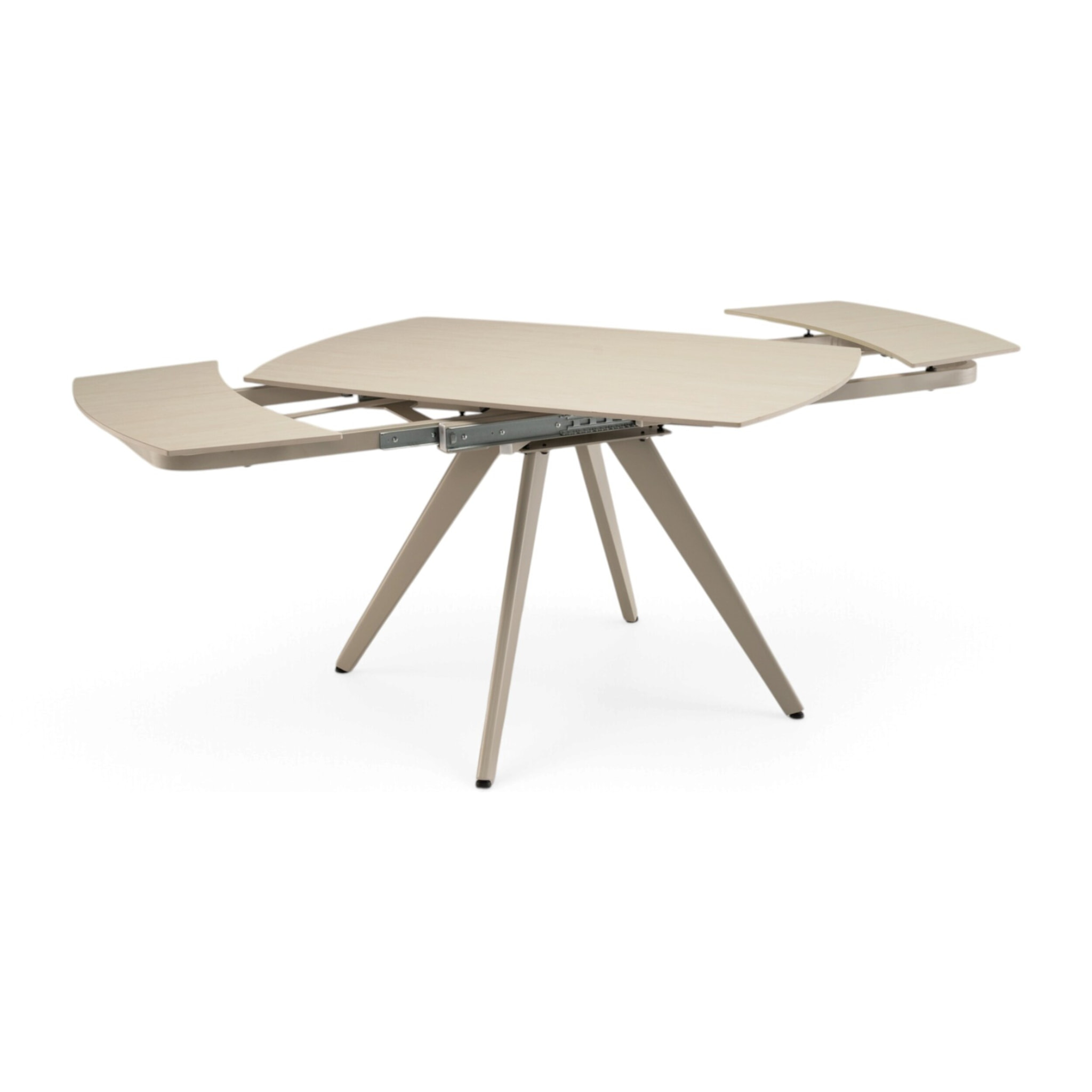 Tavolo allungabile LAVEZZI in ceramica, finitura travertino e gambe in metallo beige - 120×80x78 – 180×80x75 cm