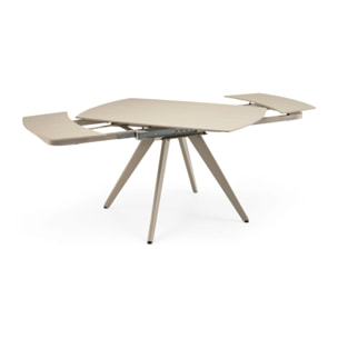 Tavolo allungabile LAVEZZI in ceramica, finitura travertino e gambe in metallo beige - 120×80x78 – 180×80x75 cm