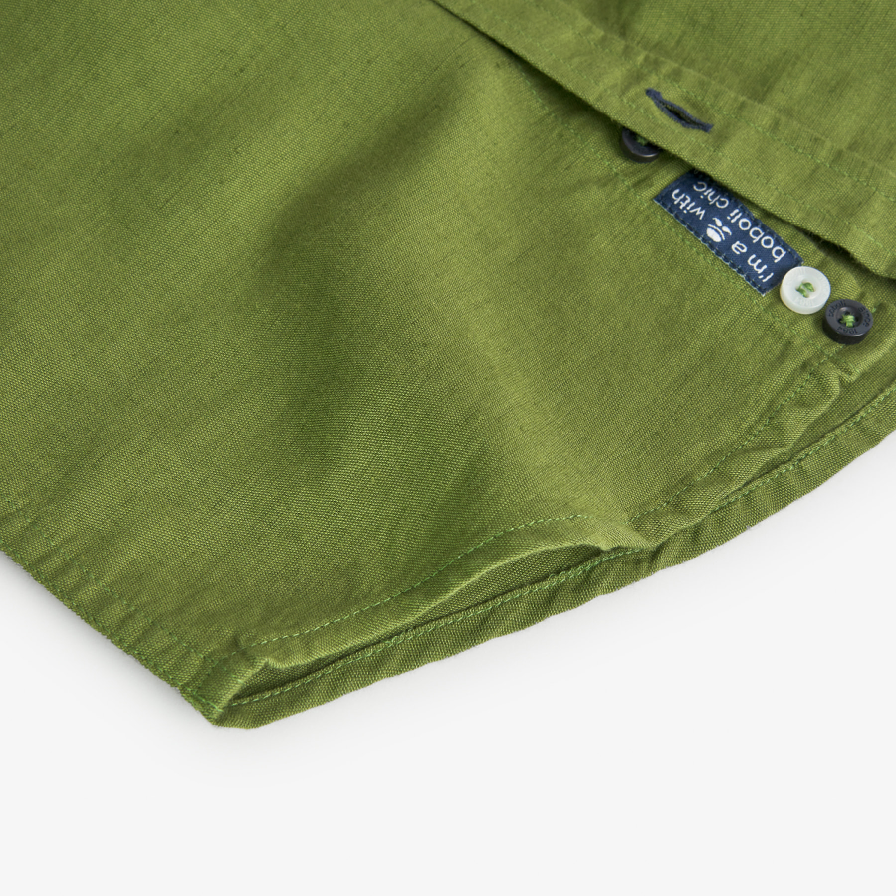 Camisa larga niño, lino estampada lisa, verde militar