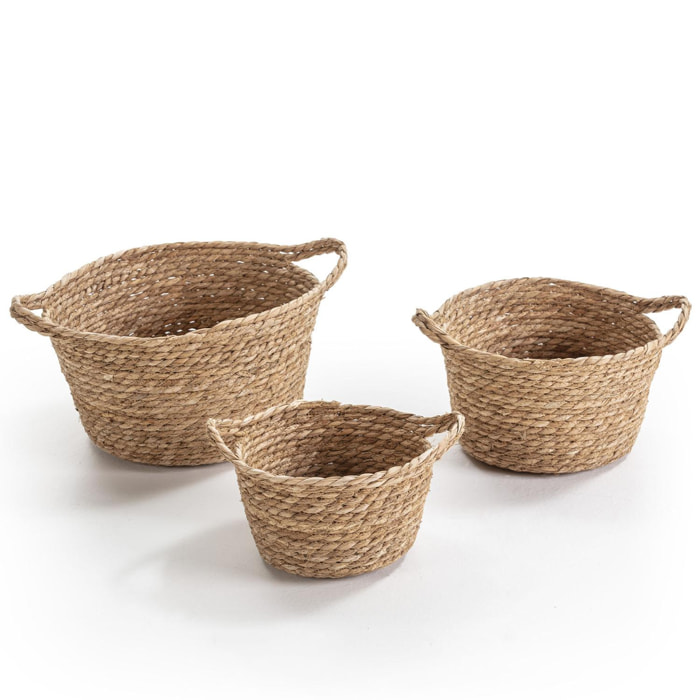 Set de 3 cestas decorativas Modelo SOLE, hechas a mano con fibras vegetales