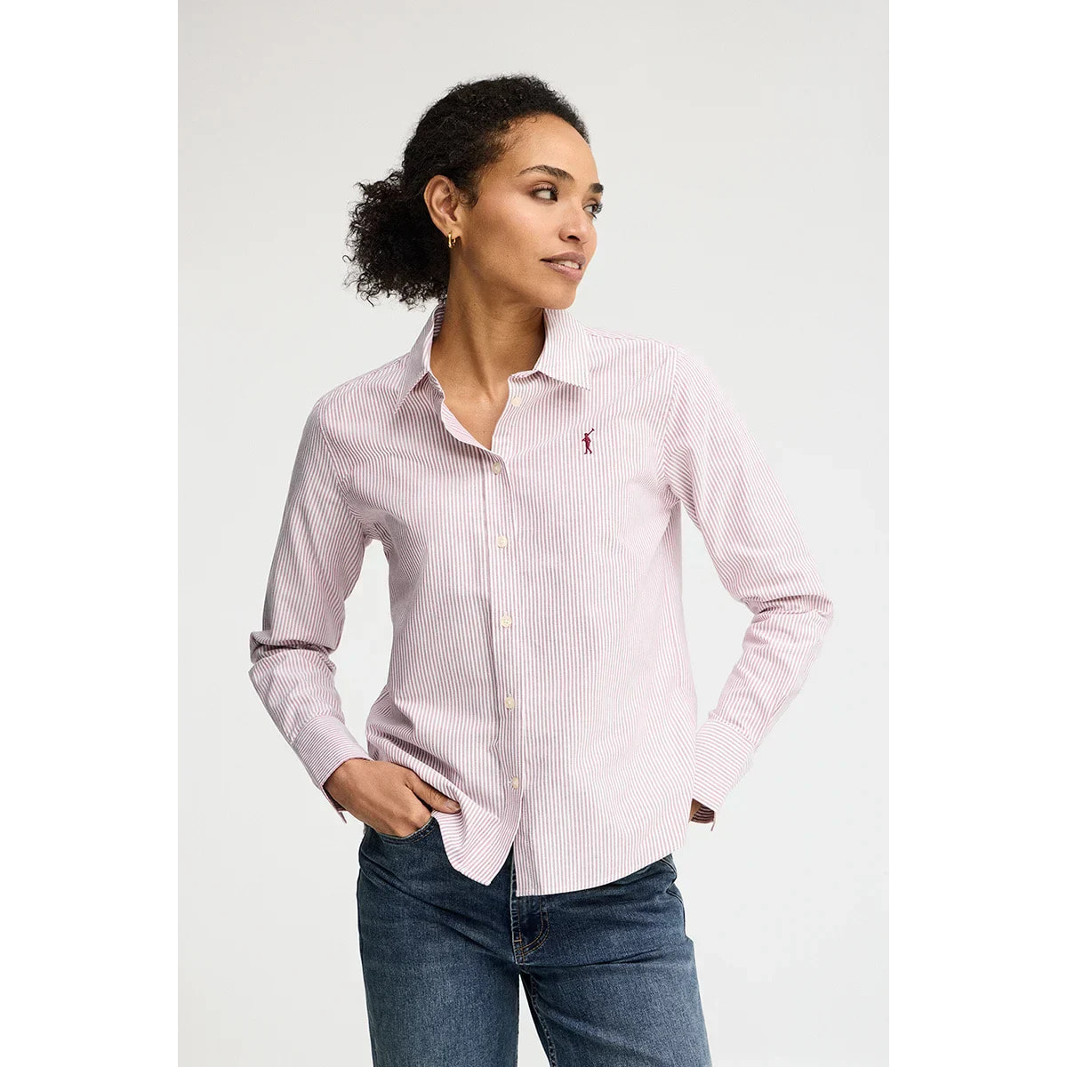 Camicia oxford a righe granata regular fit con ricamo Rigby Go