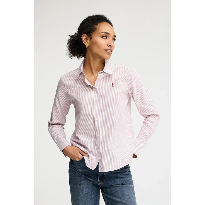 Camicia oxford a righe granata regular fit con ricamo Rigby Go