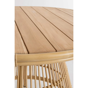 Tavolo da giardino LAMEGO rotondo in teak naturale e fibra effetto rattan, Ø110 cm