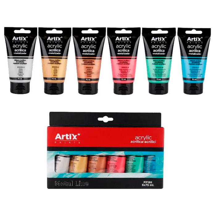 PINTURA ACRÍLICA 6 TUBOS 75 ml METALIZADO