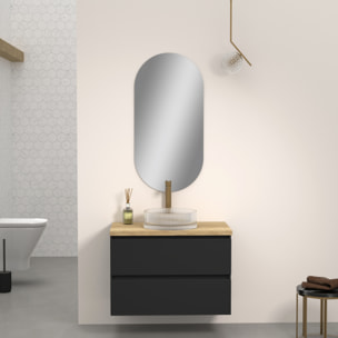 Conjunto de Baño Kub | 80 cm Negro | Dos Cajones | Lavabo de Cristal | No incluye Espejo | Mueble Montado | Alday