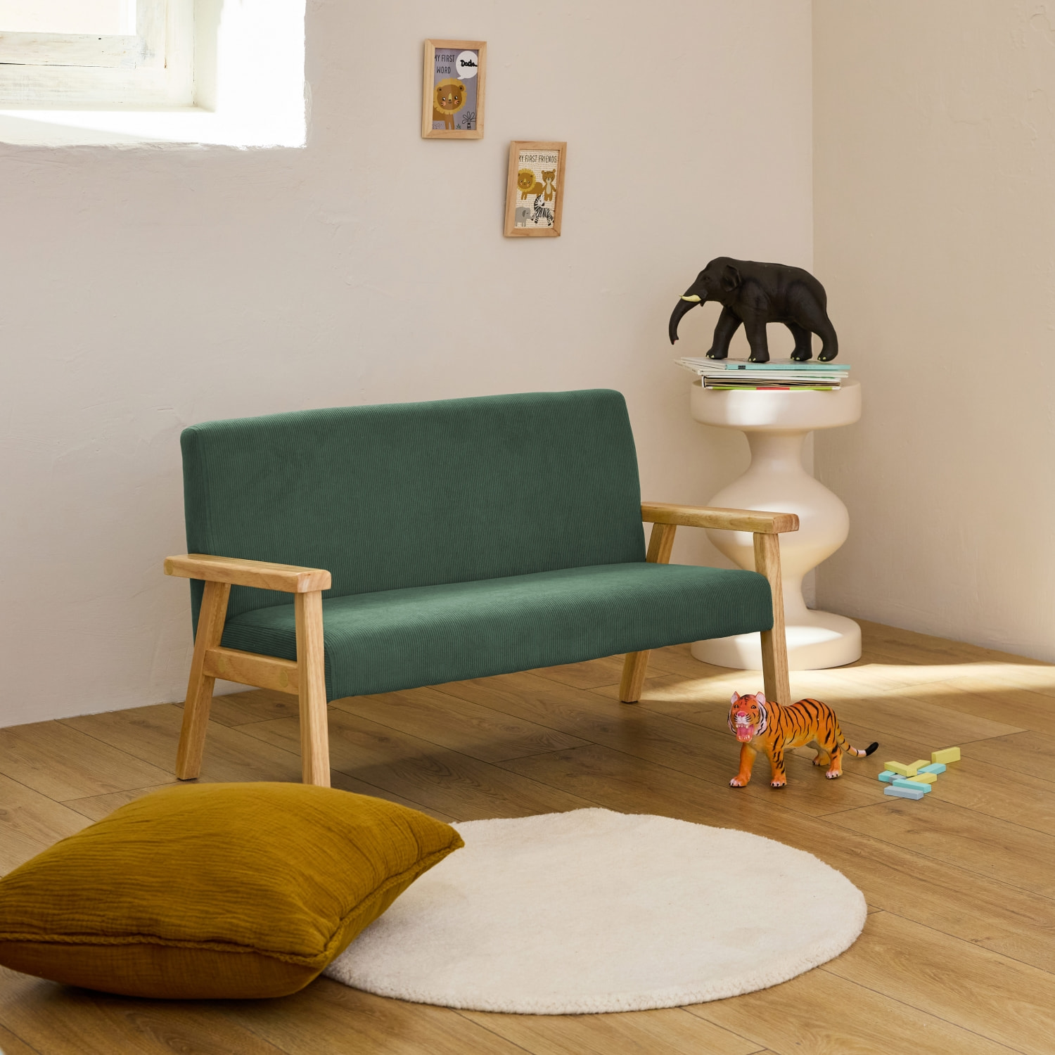 Banquette pour enfant velours côtelé et bois d'hévéa 2 places ISAK KID