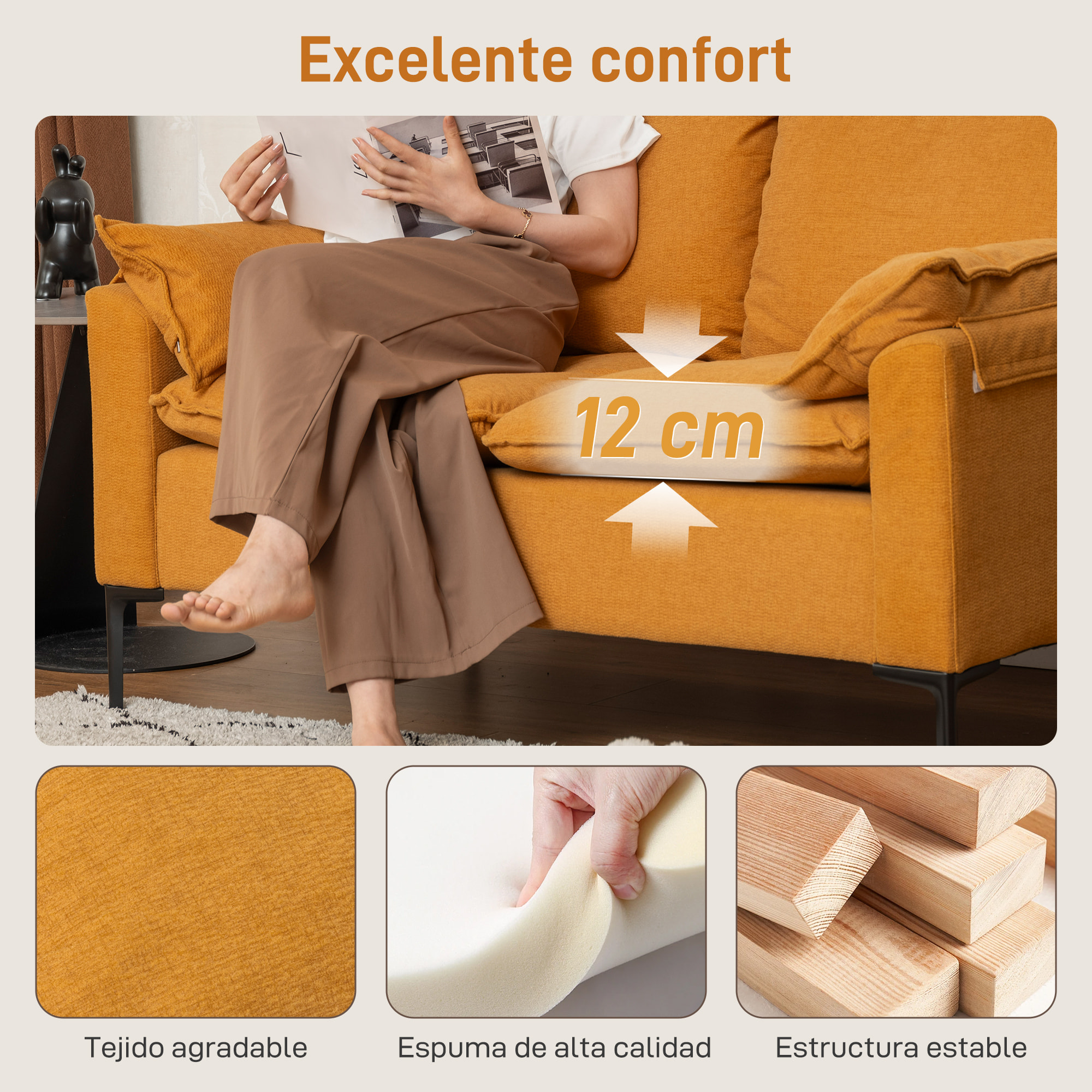 Sofá de 2 Plazas, Tapizado en Terciopelo, Sofá Moderno con Patas de Metal, Reposabrazos Acolchado, para Salón, Dormitorio, Oficina, Sala de Estar, 130x77x84 cm, Amarillo