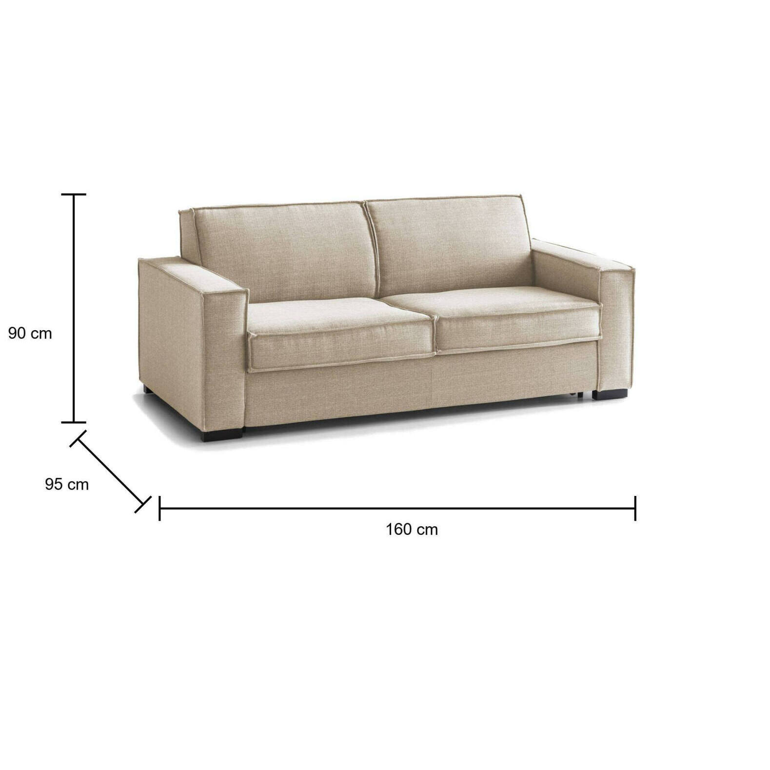 Divano letto 2 posti Alk, Sofà Soggiorno con apertura girevole, Tessuto imbottito con Braccioli slim, 100% Made in Italy, Cm 160x95h90, Beige