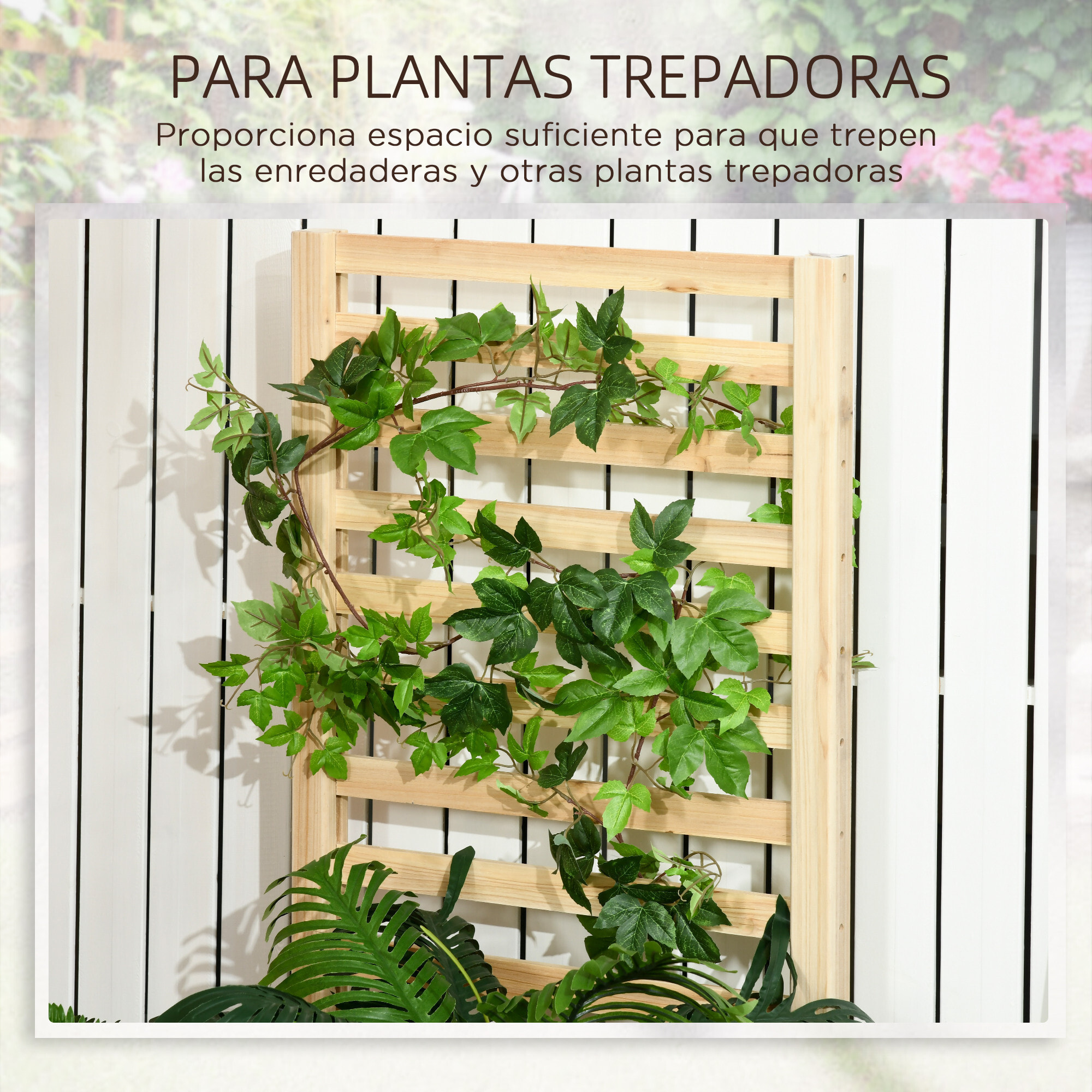 Jardinera Exterior Grande de Madera Jardinera con Celosía para Plantas Trepadoras y 2 Cajas de Cultivo para Patio Terraza Balcón 230x60x110 cm Natural