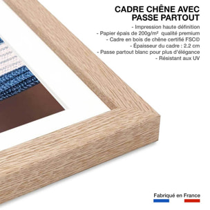 Poster rayure azur Affiche + cadre en bois - Chêne