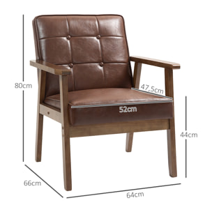 Fauteuil de salon lounge design Chesterfield bois hévéa foncé synthétique chocolat