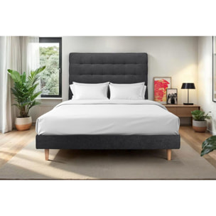 Lit avec tête de lit capitonnée tissu et sommier kit Ep14