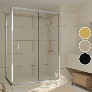Porte de Douche Coulissante et Retour 140x80x200cm - Profilés Chrome - Verre trempé 6mm