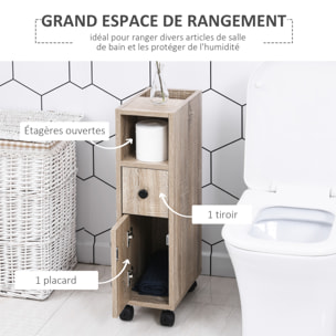 Support papier toilette - porte-papier toilette - armoire pour papier toilette - 3 niveaux + sortie papier panneaux aspect chêne clair