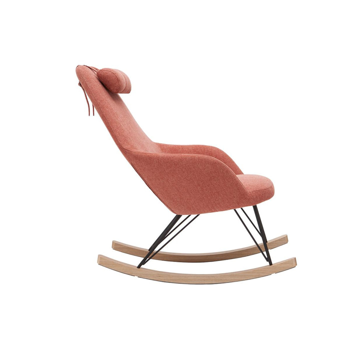 Rocking chair scandinave en tissu effet velours texturé terracotta, métal noir et bois clair JHENE