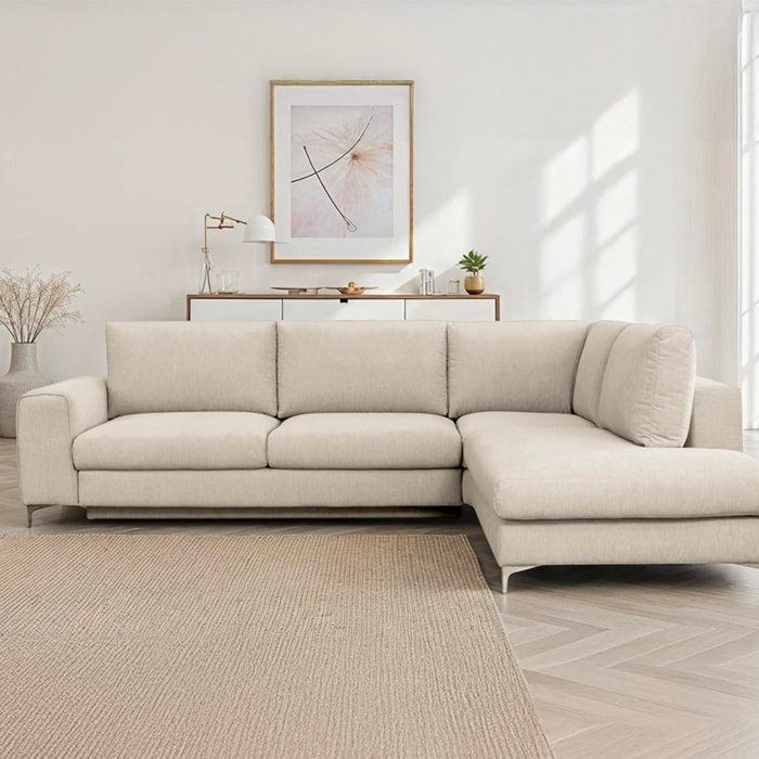 Canapé d'Angle Droit Tissu Fiesole, 3 Places, Couchage Intégré, Coffre de Rangement, Housse Déhoussable