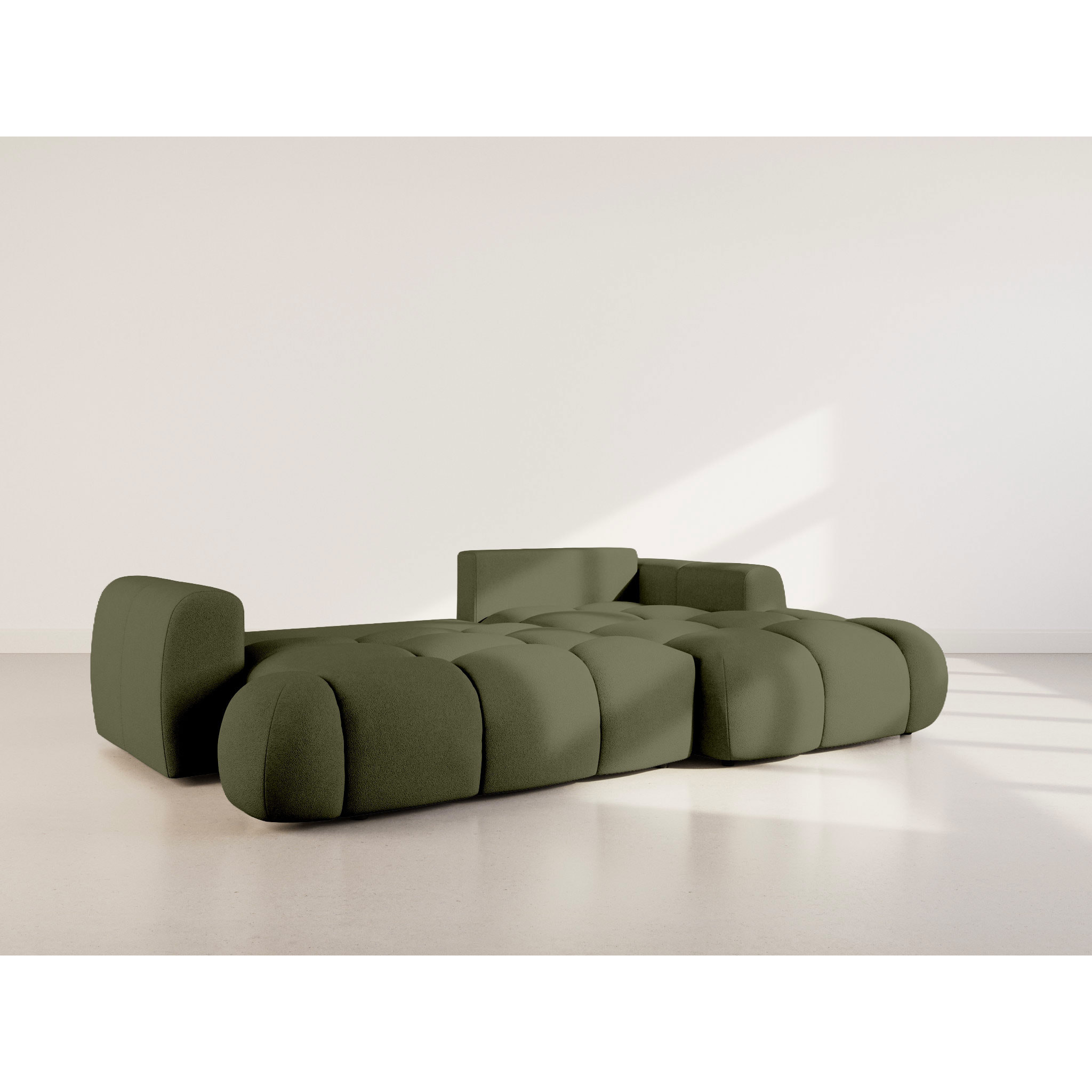 Yulin - Canapé d'angle droit 4 places convertible avec coffre en tissu bouclette - Vert