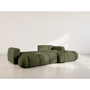 Yulin - Canapé d'angle droit 4 places convertible avec coffre en tissu bouclette - Vert