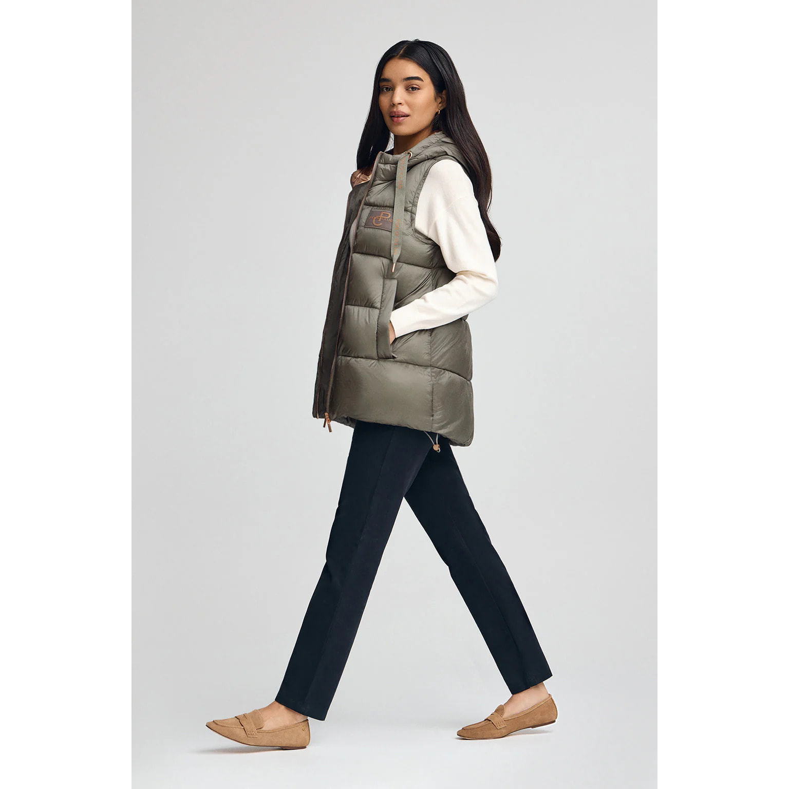 Gilet trapuntato verde militare con logo Polo Club