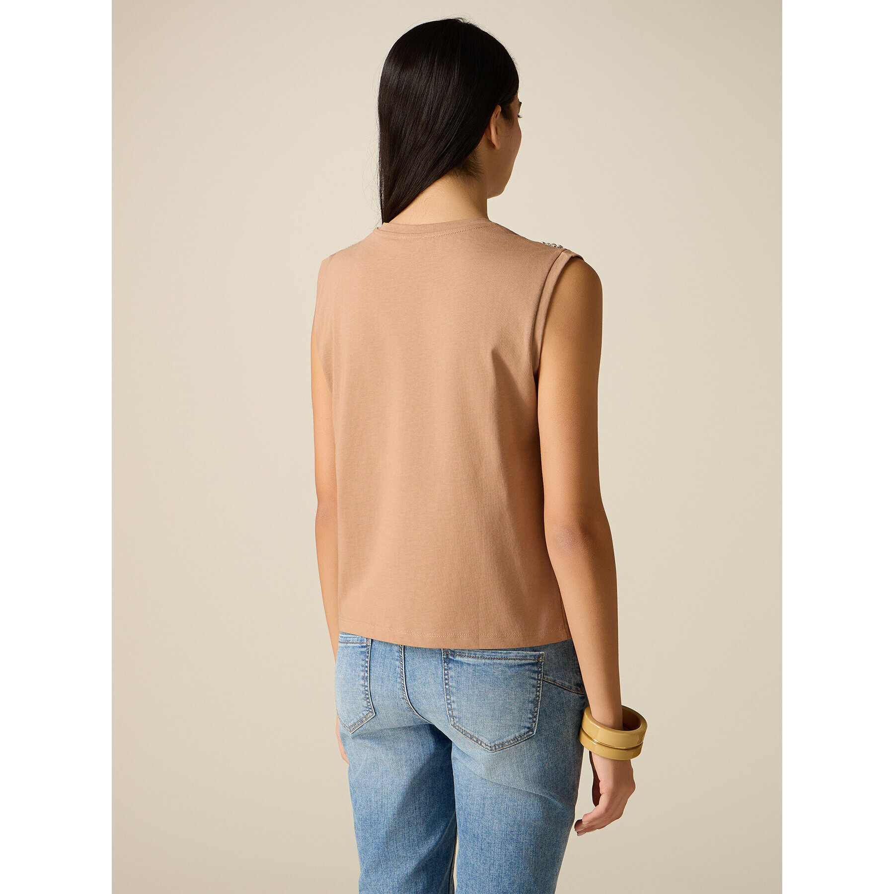 Oltre - T-shirt in cotone con castoni - Beige