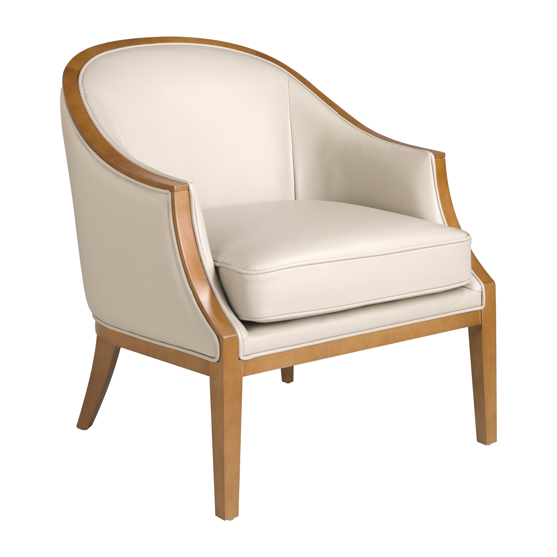 Sillón Angel Cerdá con reposabrazos asiento y respaldo tapizados en piel de origen vacuno en arena patas de madera en miel 74x81x84cm