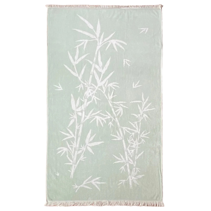 Serviette de plage éponge velours Jacquard avec franges Bamboo 90x170 390g/m²