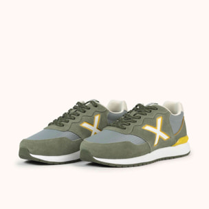 Zapatilla Retro Running de Ante Verde y Detalles Amarillos MUNICH DASH PREMIUM 277