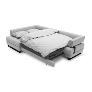 Canapé d'angle gauche convertible avec coffre de rangement "Clinton" 5 places en tissu structurel gris