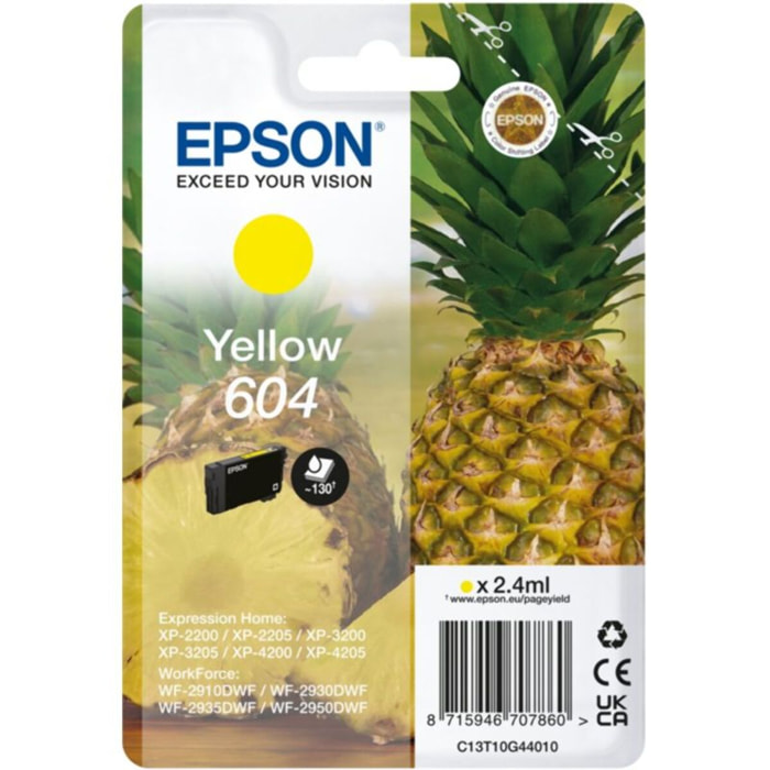 Cartouche d'encre EPSON Originale 604 Jaune (Yellow) Standard Série Ananas - C13T09R44010