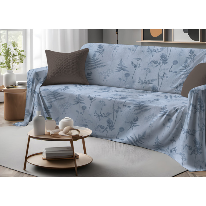 Telo Arredo Copritutto Grand Foulard Copridivano Copriletto 100% Cotone Disegno Soffione Azzurro