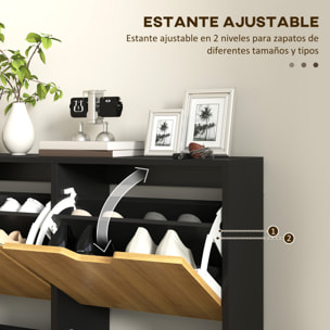 Zapatero Estrecho con 4 Cajones Abatibles, Zapatero Entrada Recibidor con Patas de Madera y Estantes Ajustables, para 16 Pares de Zapatos, para Pasillo, 95x26x95 cm, Natural y Negro