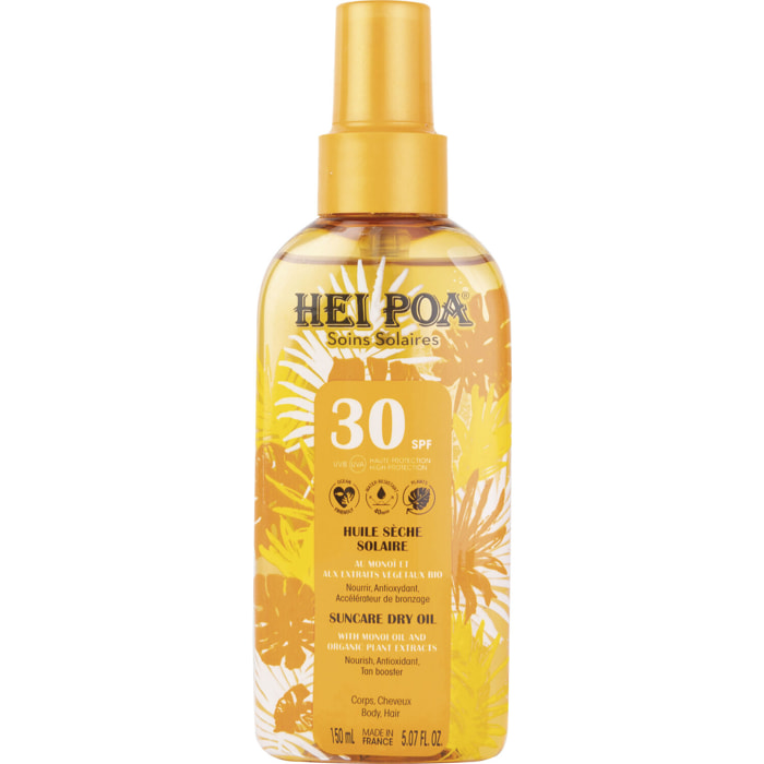 Huile Sèche Solaire SPF30 - Au Monoï et aux Extraits Végétaux Bio