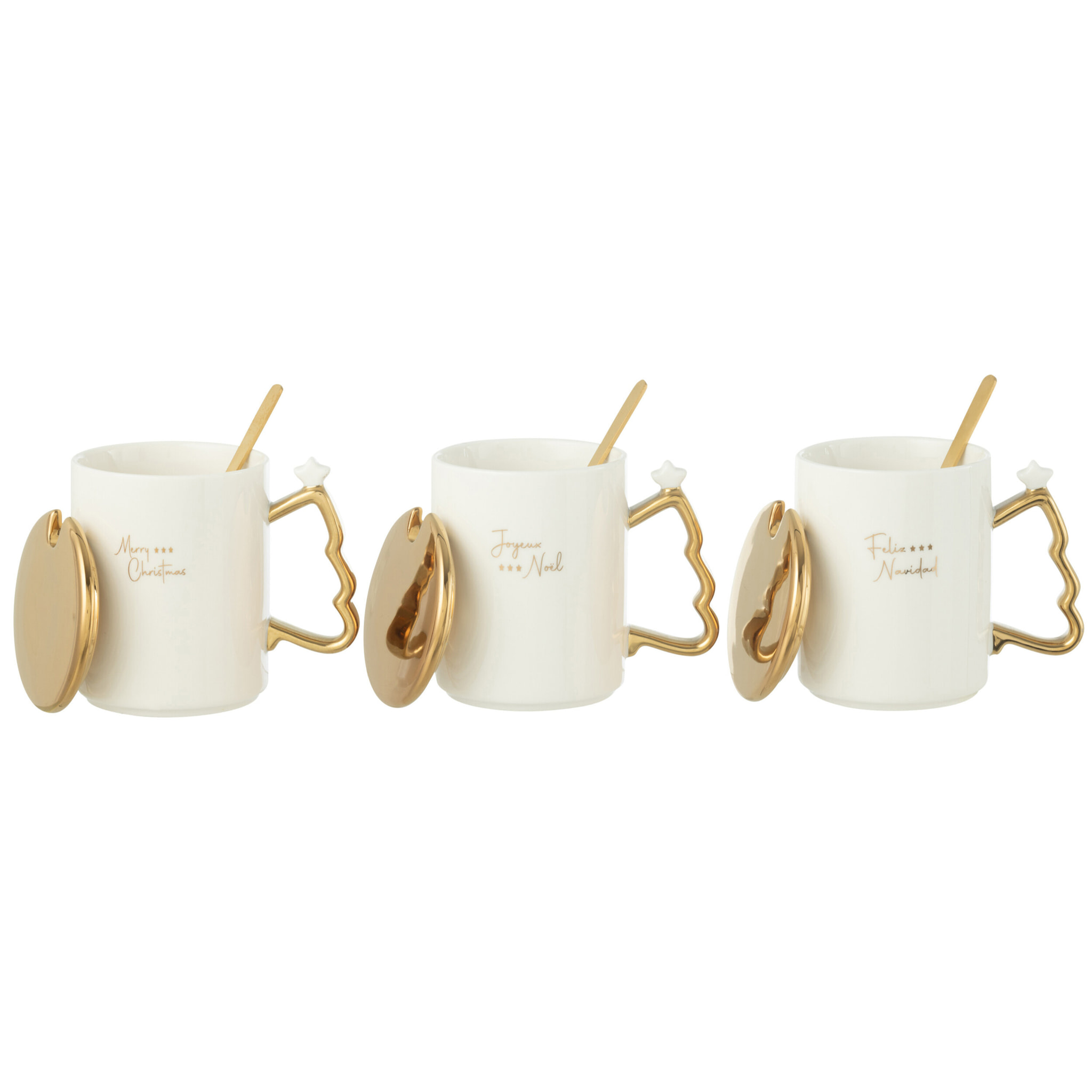 J-Line tasse Xmas - céramique - blanc/or - 3 pcs