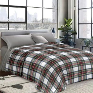 INTRECCI Piumino Singolo, 170 x 260 cm, Piumino Ecologico, Caldo, Invernale, 300 g/m², Anallergico e Antiacaro, Made in Italy, Lavabile in Lavatrice, Soffice, Morbido. Fantasia: Tartan Bianco