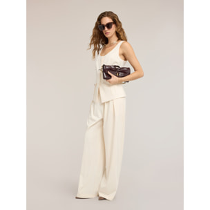 Motivi - Pantaloni palazzo a vita alta con pinces - Bianco