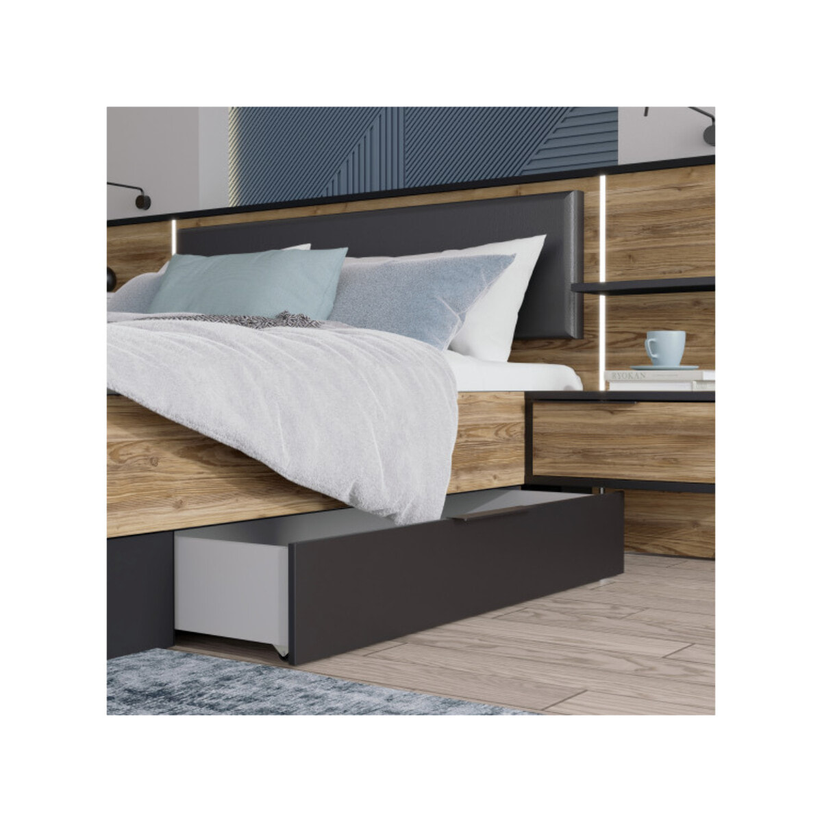 Lot 2 tiroirs en option pour lit décor noir mat style industriel - YAL