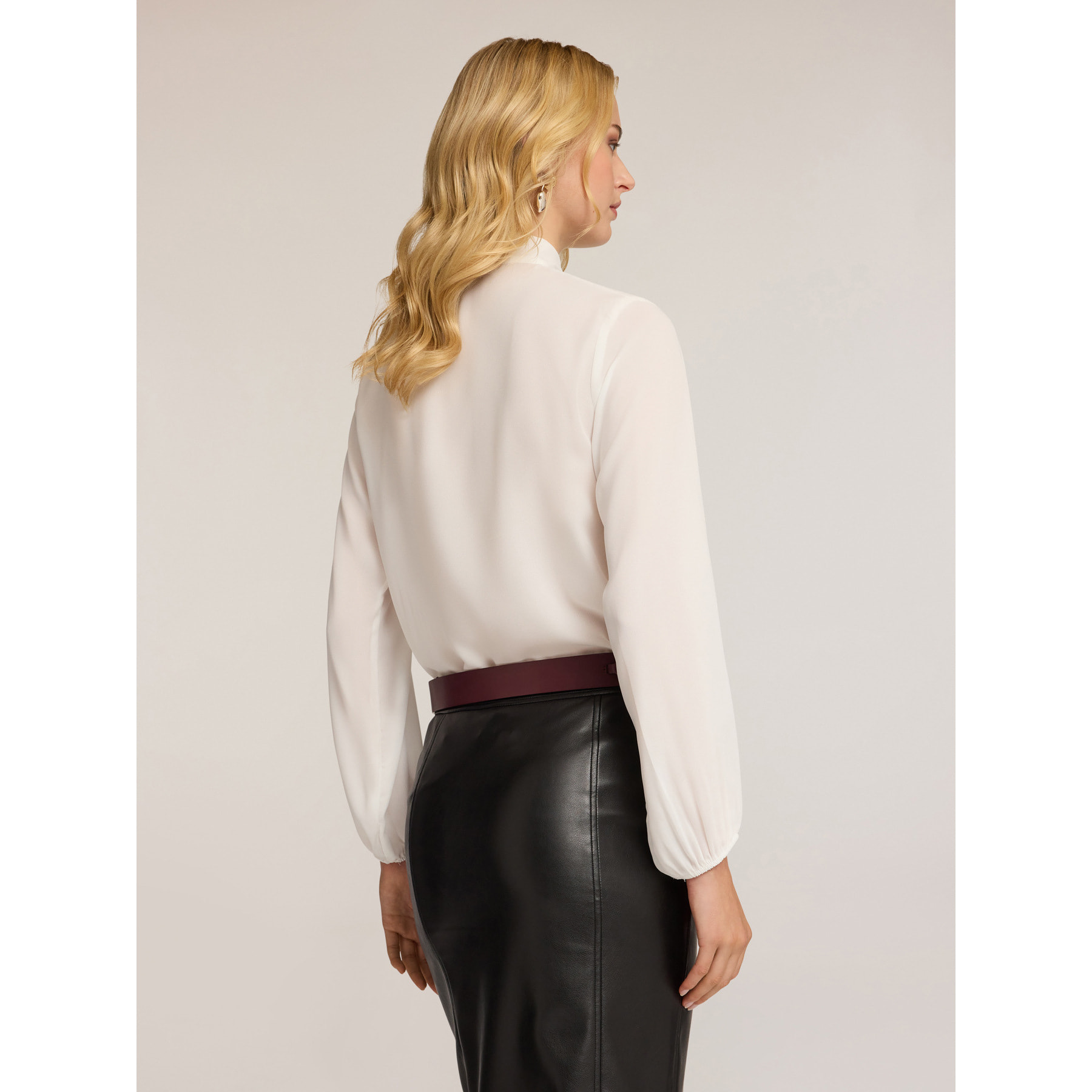 Motivi - Blusa de georgette con lazo - Blanco