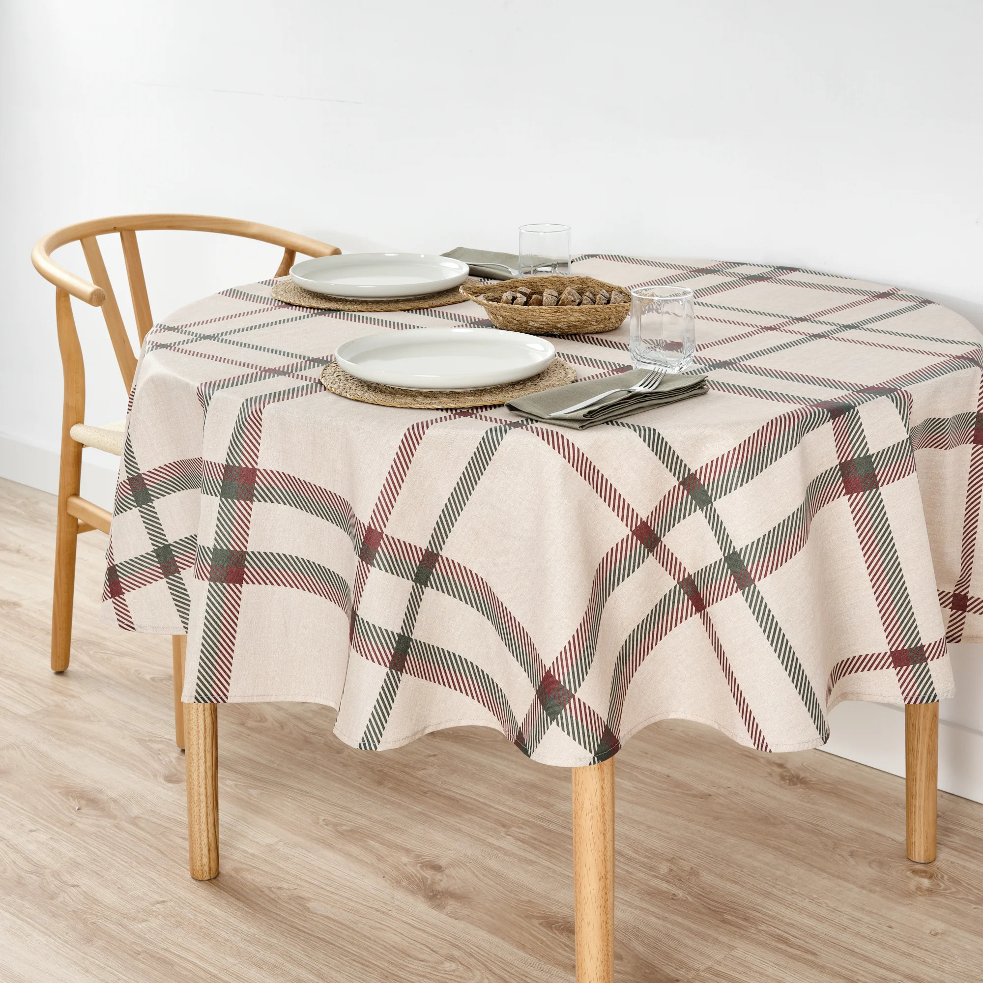 Nappe ronde anti-taches Carreaux Noël 100