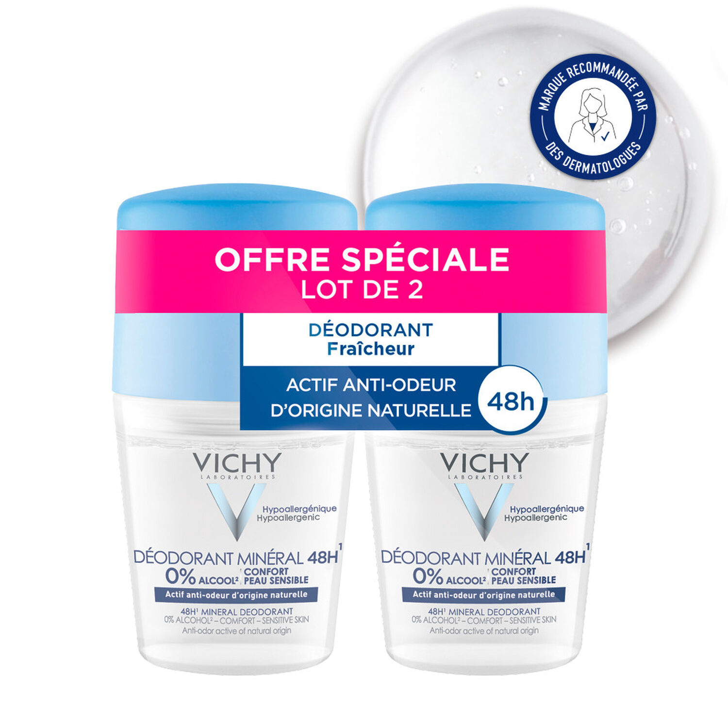 Déodorant Minéral Anti-Odeur 48H  - Roll-On 2x50 ml
