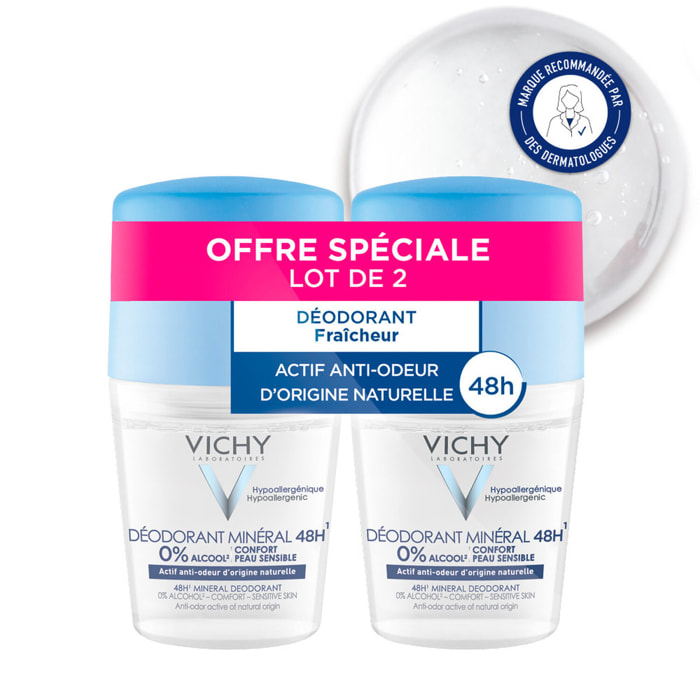 Déodorant Minéral Anti-Odeur 48H  - Roll-On 2x50 ml