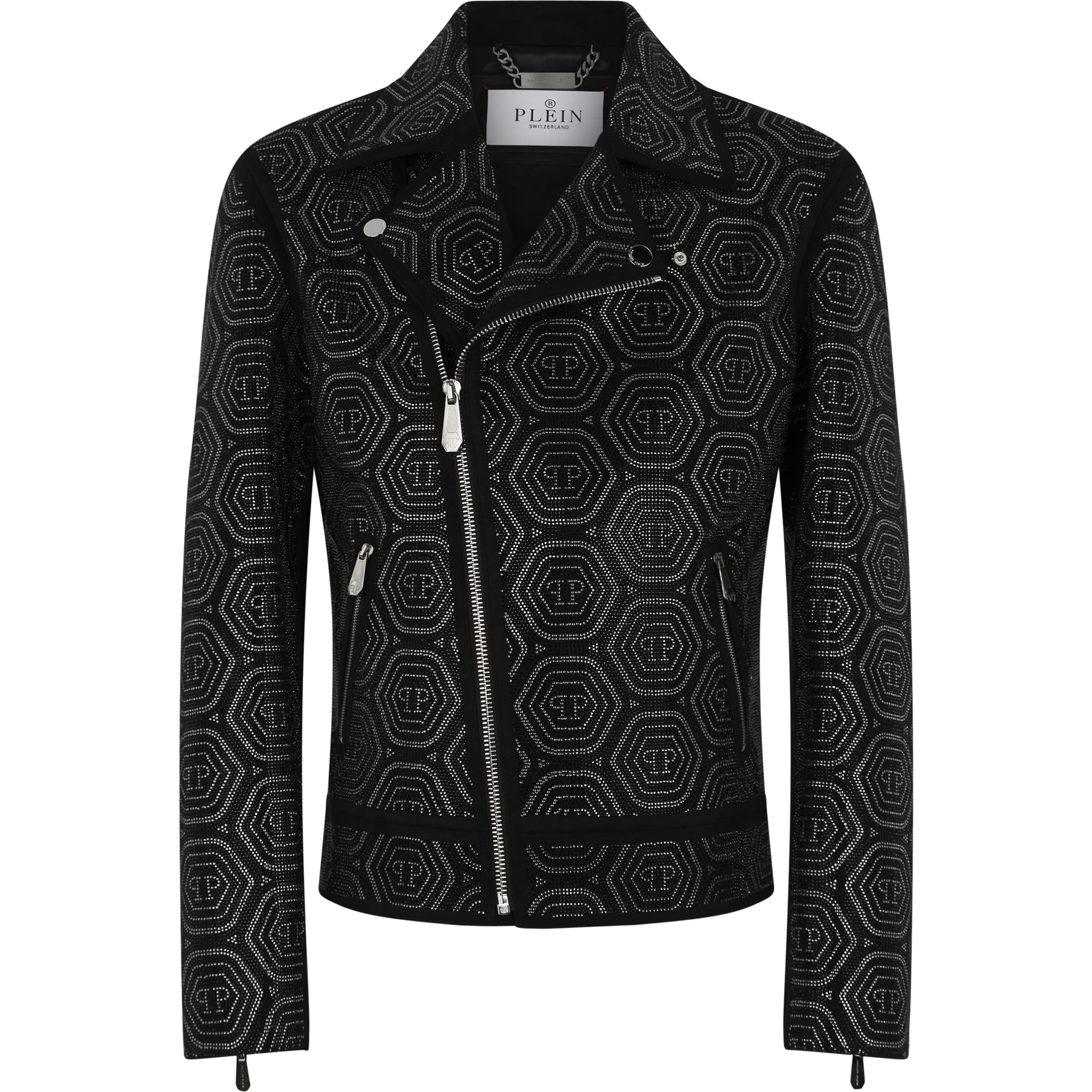PHILIPP PLEIN Suede Biker Jacket Monogram Stones