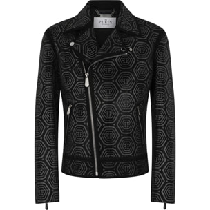 PHILIPP PLEIN Suede Biker Jacket Monogram Stones